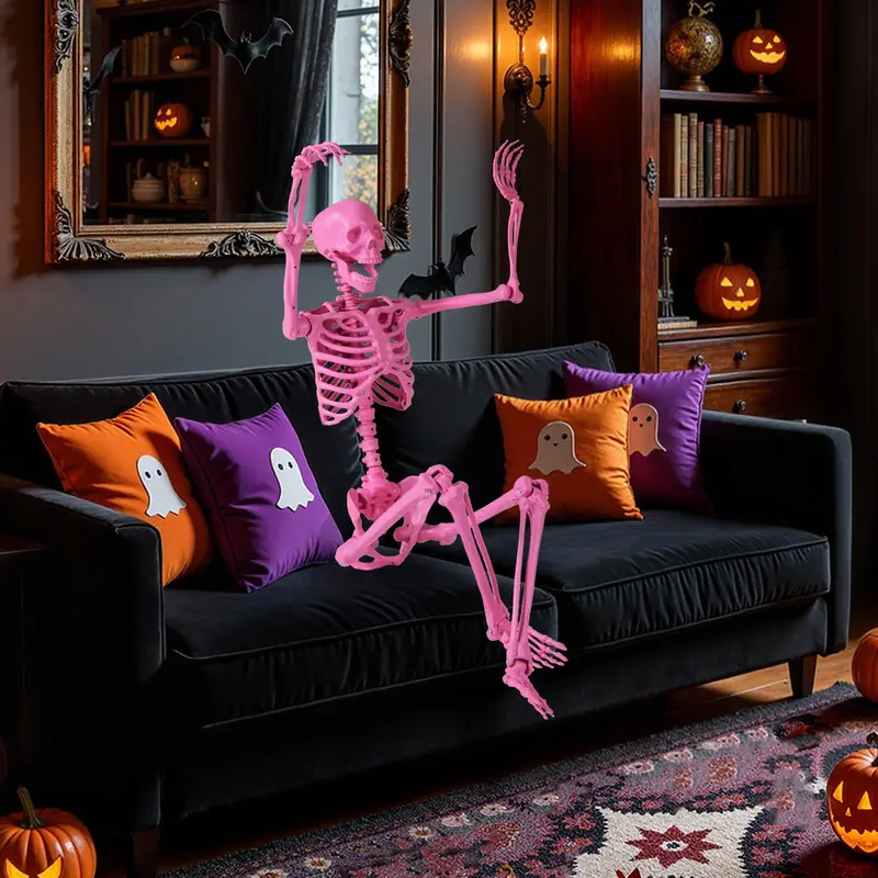 5.5-Foot Pink Poseable Skeleton – Life-Size Animated Halloween Prop with Articulated Joints
