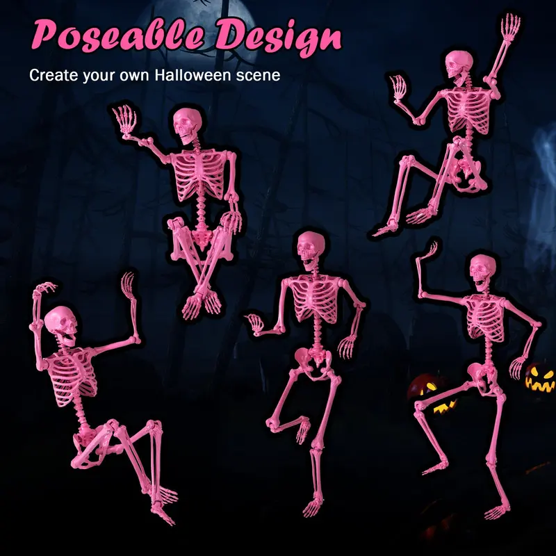 5.5-Foot Pink Poseable Skeleton – Life-Size Animated Halloween Prop with Articulated Joints