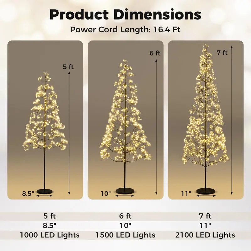 5/6/7-Foot Pre-Lit LED Alpine Tree with 1000 Warm White Lights and Stable Weighted Base