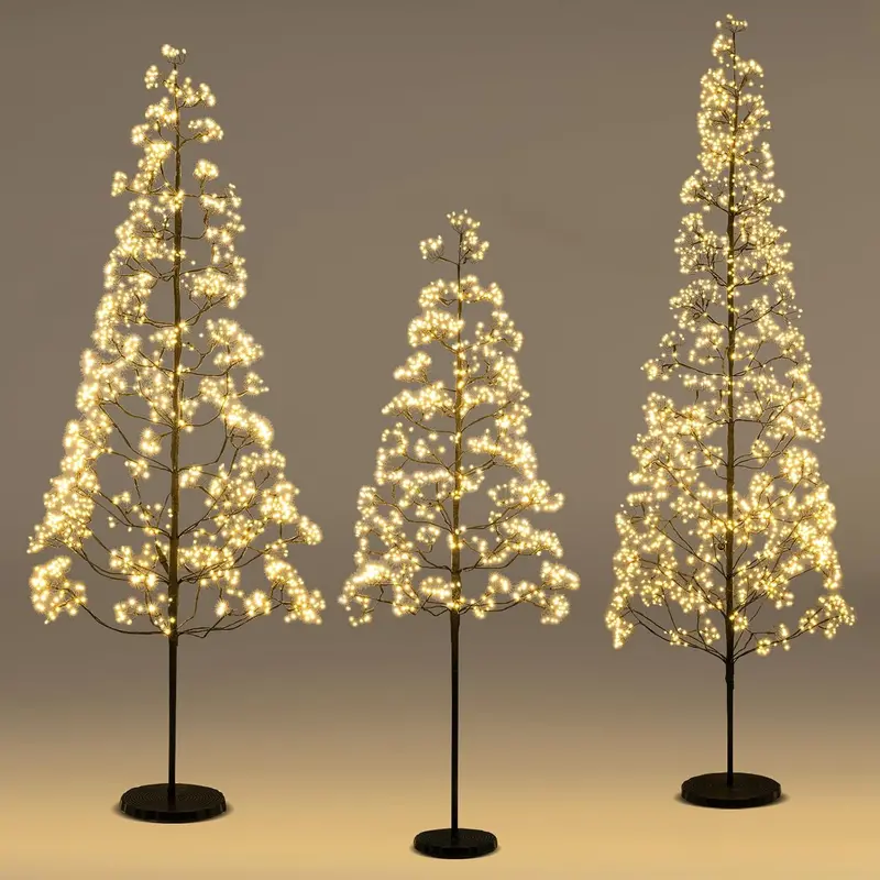5/6/7-Foot Pre-Lit LED Alpine Tree with 1000 Warm White Lights and Stable Weighted Base