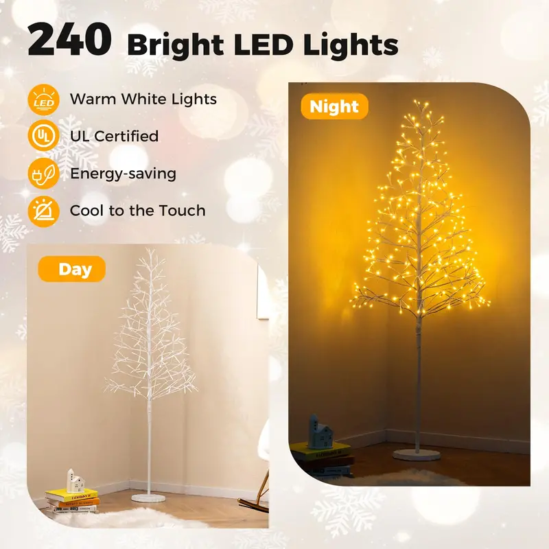 5/6/7-Foot Pre-Lit LED Birch Twig Tree with Warm White Lighting and Reinforced Base 2