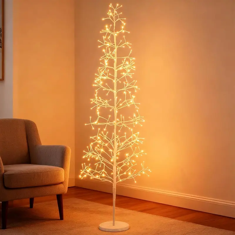 5/6/7-Foot Pre-Lit LED Birch Twig Tree with Warm White Lighting and Reinforced Base