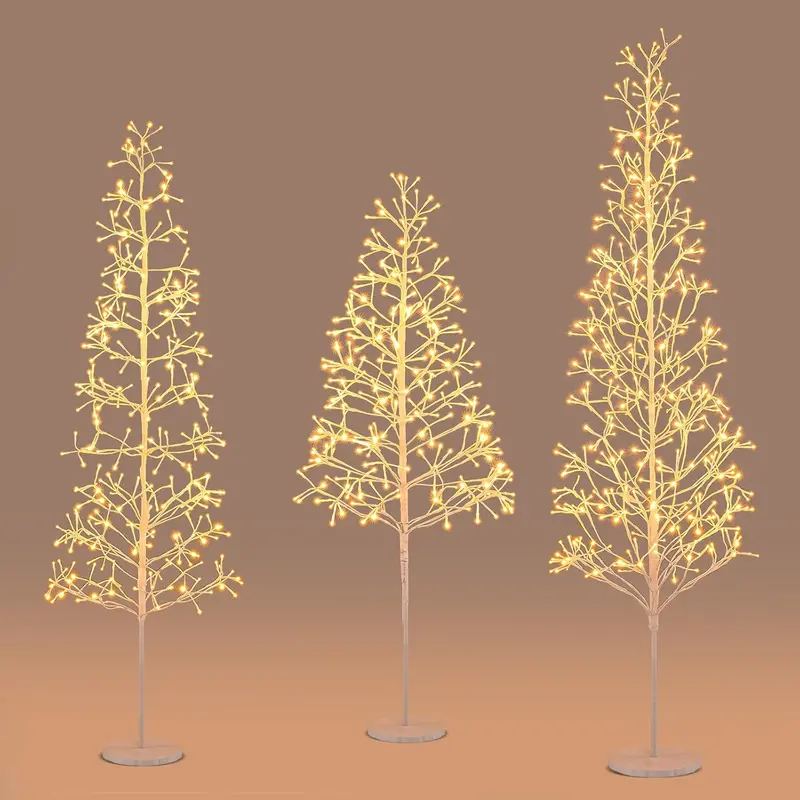 5/6/7-Foot Pre-Lit LED Birch Twig Tree with Warm White Lighting and Reinforced Base