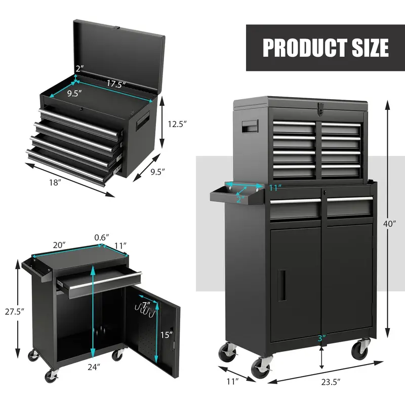 5-Drawer Rolling Tool Chest with Detachable Top Organizer Tray