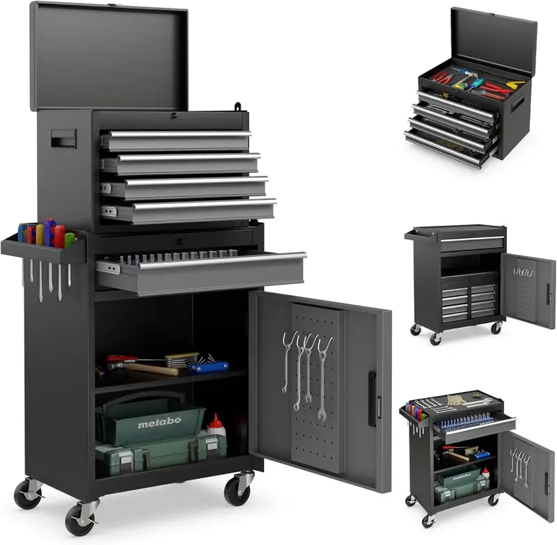 5-Drawer Rolling Tool Chest with Detachable Top Organizer Tray