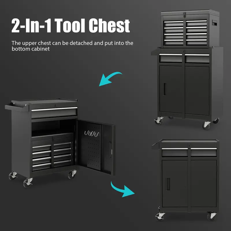5-Drawer Rolling Tool Chest with Detachable Top Organizer Tray