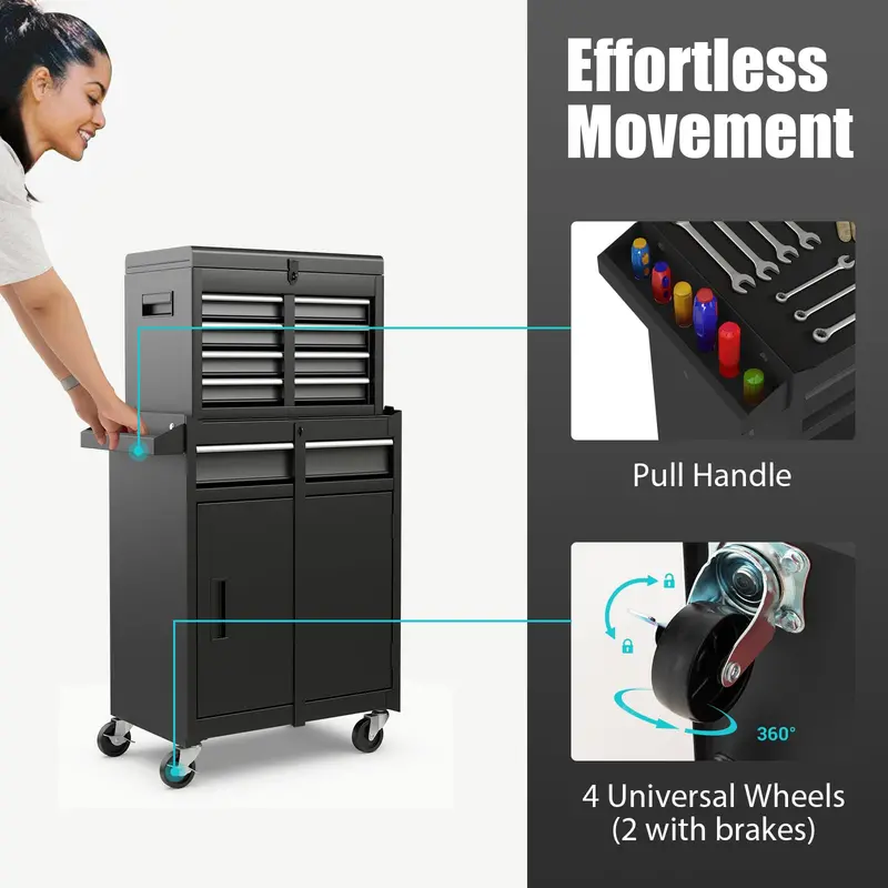 5-Drawer Rolling Tool Chest with Detachable Top Organizer Tray