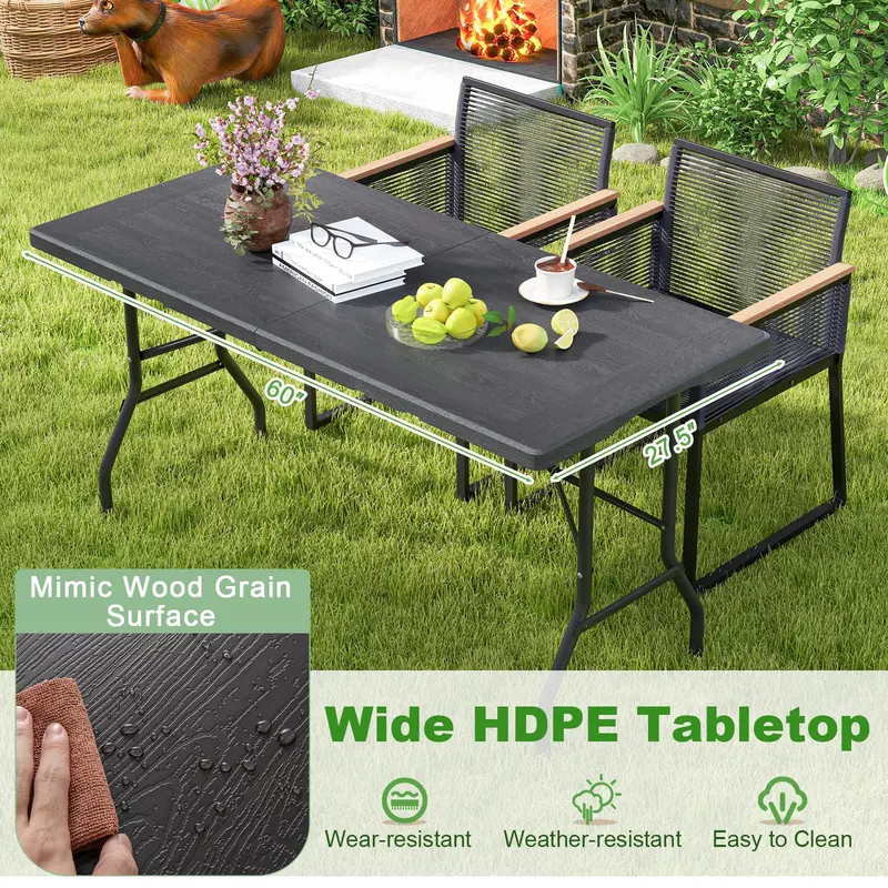 5-Foot Heavy-Duty Rectangular Folding Table with Integrated Carry Handle