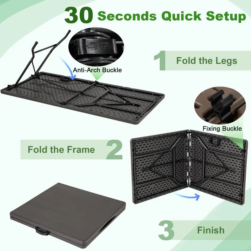 5-Foot Heavy-Duty Rectangular Folding Table with Integrated Carry Handle