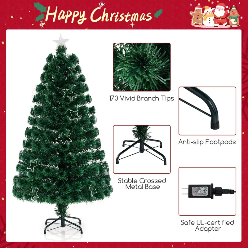 5-Foot Pre-Lit Fiber Optic Christmas Tree with Adjustable Star Lights