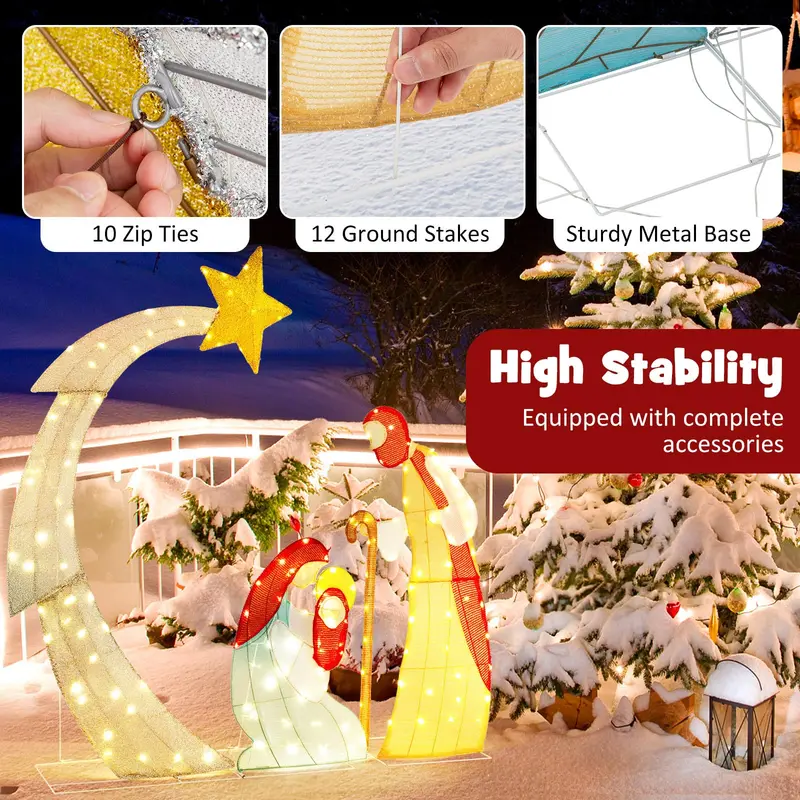 5-Foot Pre-Lit Nativity Scene Set with 140 Warm White LED Lights