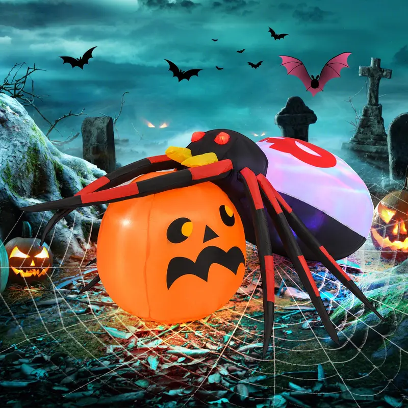5 ft Inflatable Spider with Pumpkin – Lighted Halloween Yard Decor with Animated Details
