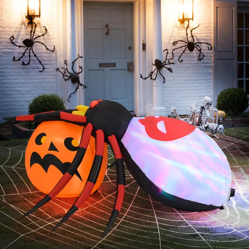 5 ft Inflatable Spider with Pumpkin – Lighted Halloween Yard Decor with Animated Details 2