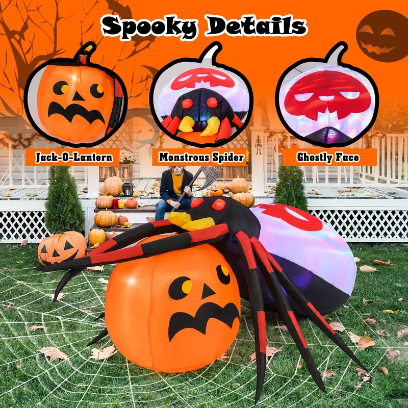 5 ft Inflatable Spider with Pumpkin – Lighted Halloween Yard Decor with Animated Details