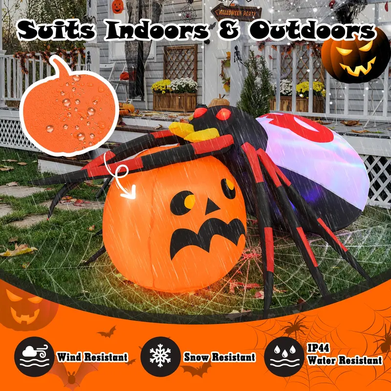 5 ft Inflatable Spider with Pumpkin – Lighted Halloween Yard Decor with Animated Details