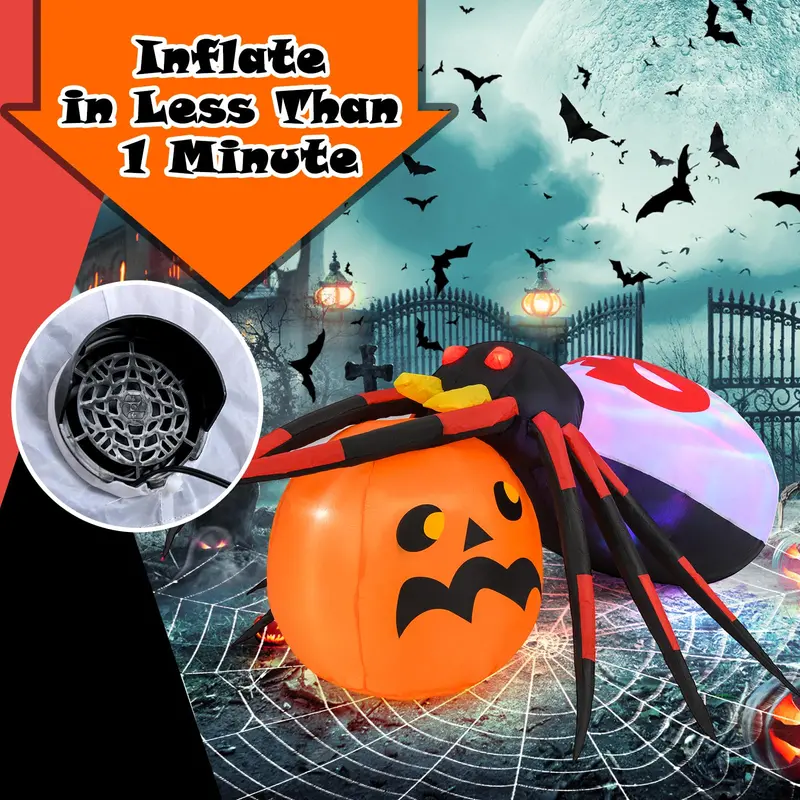 5 ft Inflatable Spider with Pumpkin – Lighted Halloween Yard Decor with Animated Details