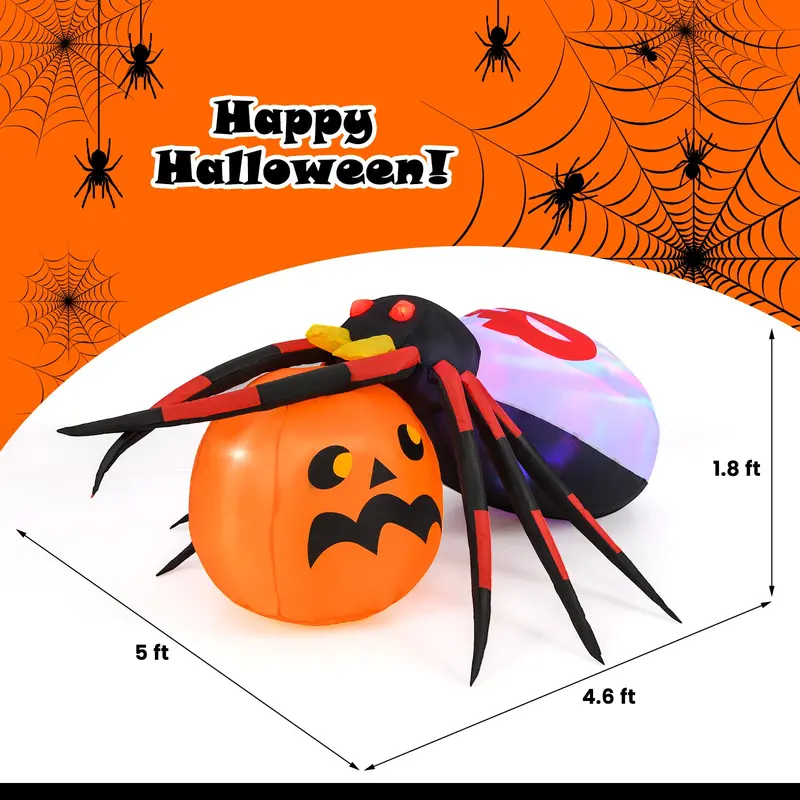 5 ft Inflatable Spider with Pumpkin – Lighted Halloween Yard Decor with Animated Details
