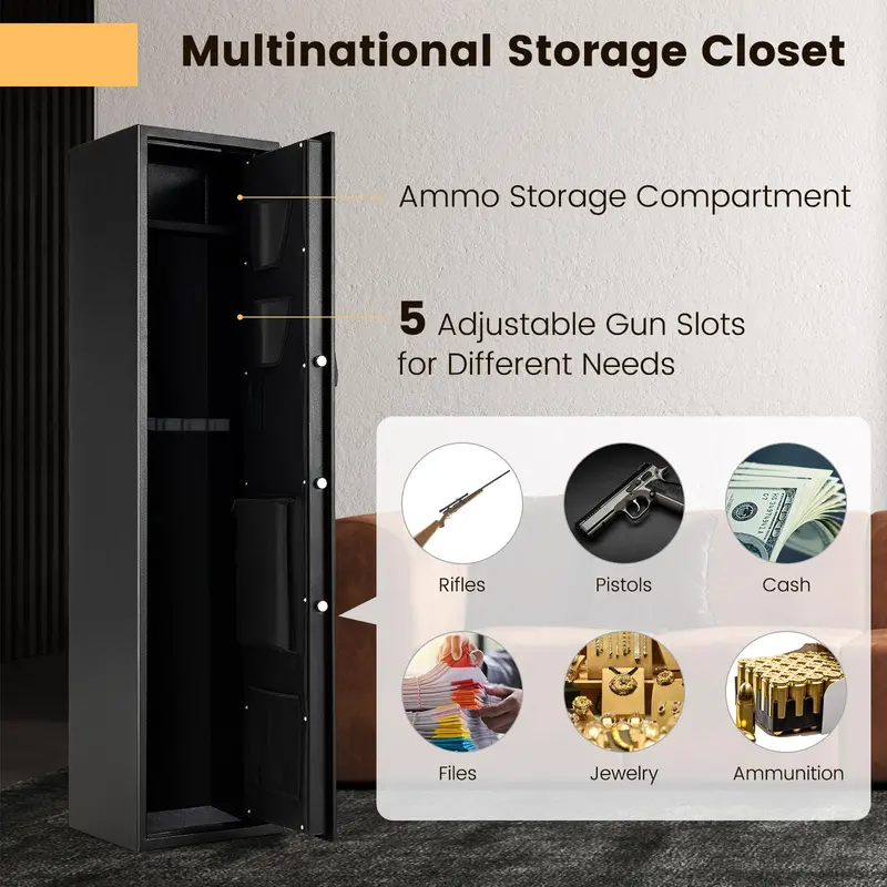 5-Gun Rifle Safe with Integrated Ammo Storage Compartment
