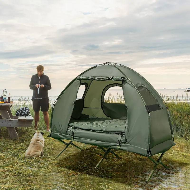 5-in-1 Camping Cot System – Folding Bed with Air Mattress, Pillow, and Sleeping Bag