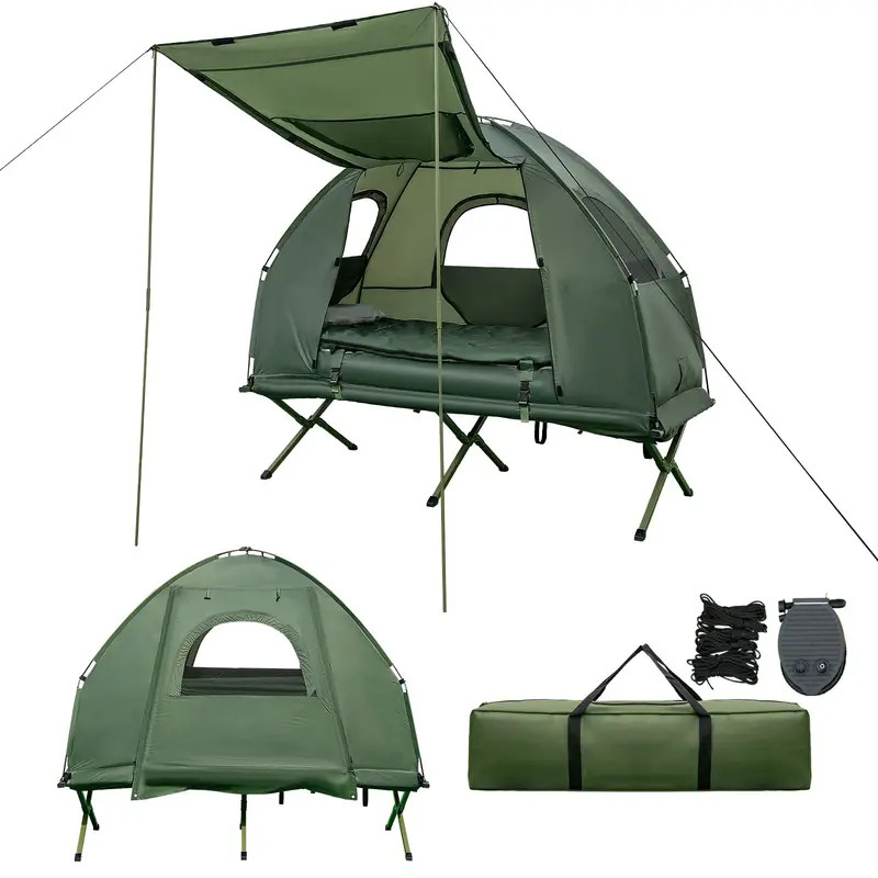 5-in-1 Camping Cot System – Includes Air Mattress, Pillow, Sleeping Bag & Carry Bag