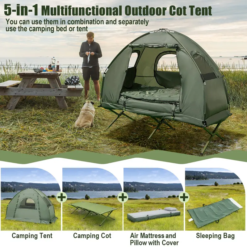 5-in-1 Camping Cot System – Includes Air Mattress, Pillow, Sleeping Bag & Carry Bag 2