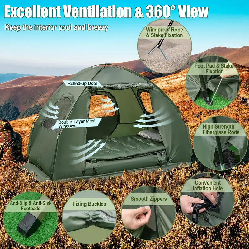 5-in-1 Camping Cot System – Includes Air Mattress, Pillow, Sleeping Bag & Carry Bag