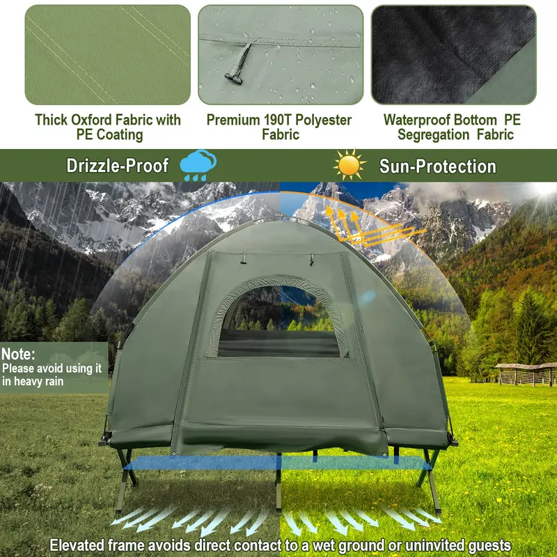 5-in-1 Camping Cot System – Includes Air Mattress, Pillow, Sleeping Bag & Carry Bag