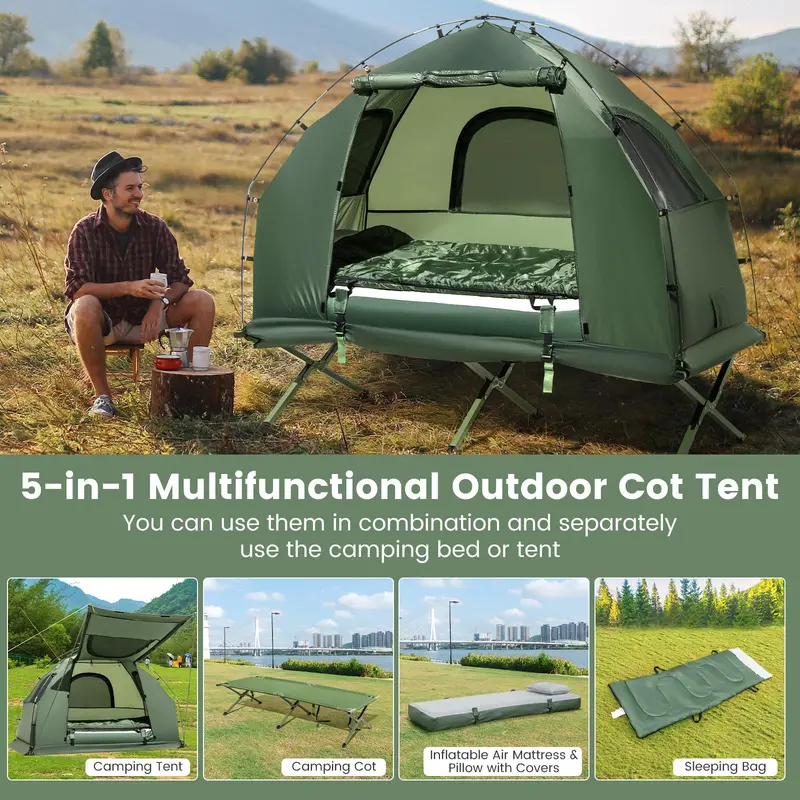 5-in-1 Camping Cot System with Air Mattress, Tent, Sleeping Bag, and Pillow 2