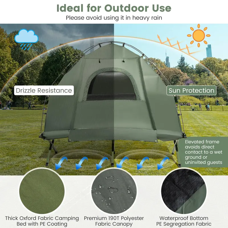 5-in-1 Camping Cot System with Air Mattress, Tent, Sleeping Bag, and Pillow