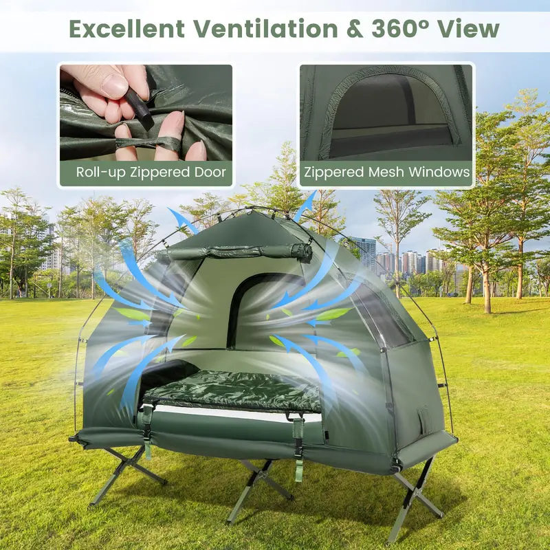 5-in-1 Camping Cot System with Air Mattress, Tent, Sleeping Bag, and Pillow