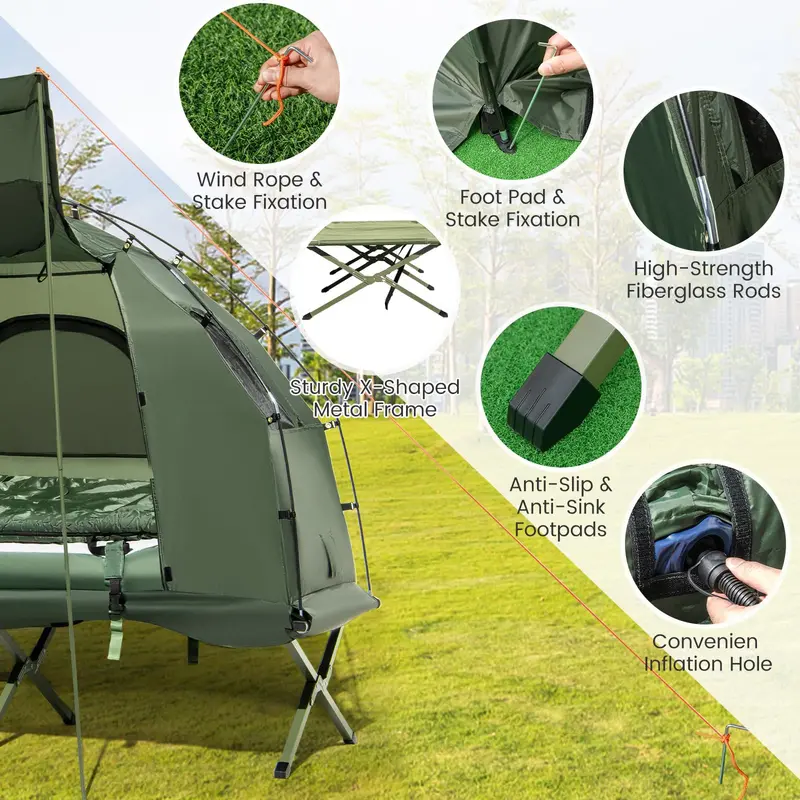 5-in-1 Camping Cot System with Air Mattress, Tent, Sleeping Bag, and Pillow