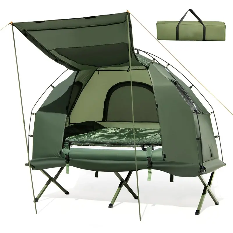 5-in-1 Elevated Camping Cot System: Air Mattress, Pillow, Sleeping Bag & Waterproof Shelter