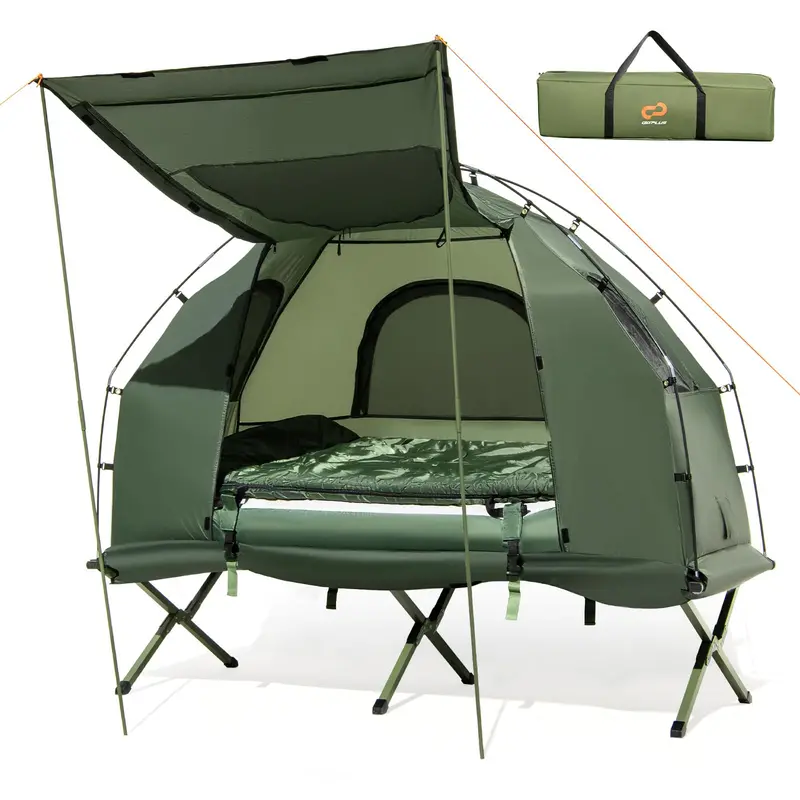 5-in-1 Elevated Camping Cot System: Air Mattress, Pillow, Sleeping Bag & Waterproof Shelter 2