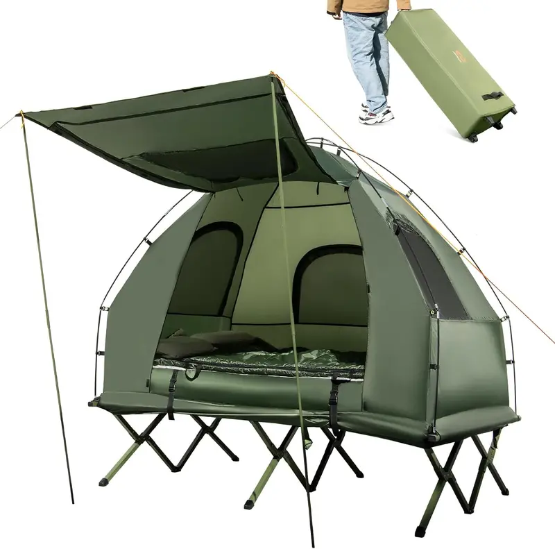 5-in-1 Elevated Camping Cot System: Air Mattress, Pillow, Sleeping Bag & Waterproof Shelter