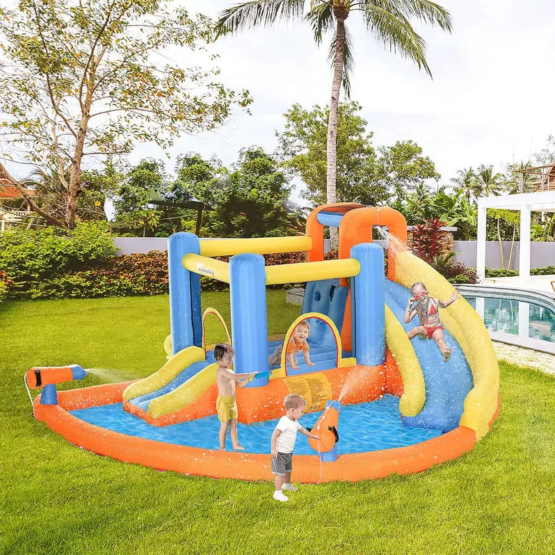 5-in-1 Inflatable Kids’ Water Park – Bounce House, Slide, Climbing Wall, Dual Water Cannons & Splash Pool | Includes 450W Heavy-Duty Blower