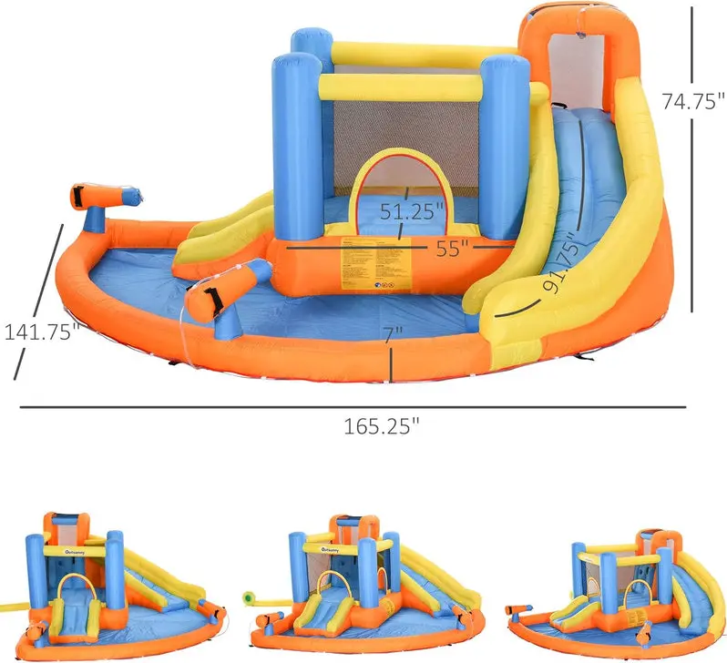 5-in-1 Inflatable Kids’ Water Park – Bounce House, Slide, Climbing Wall, Dual Water Cannons & Splash Pool | Includes 450W Heavy-Duty Blower