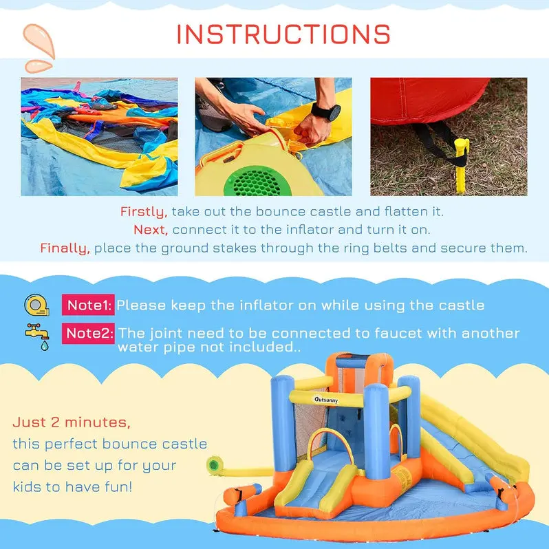 5-in-1 Inflatable Kids’ Water Park – Bounce House, Slide, Climbing Wall, Dual Water Cannons & Splash Pool | Includes 450W Heavy-Duty Blower