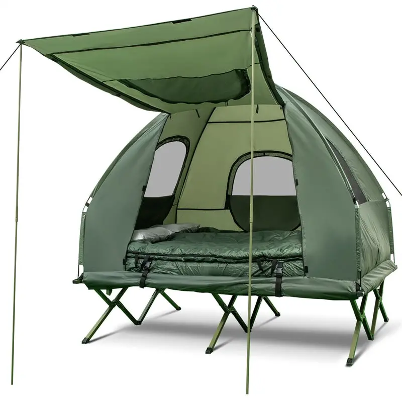 5-in-1 Portable Camping Tent System: 2-Person Tent, Air Mattress, Sleeping Bag & Sunshade