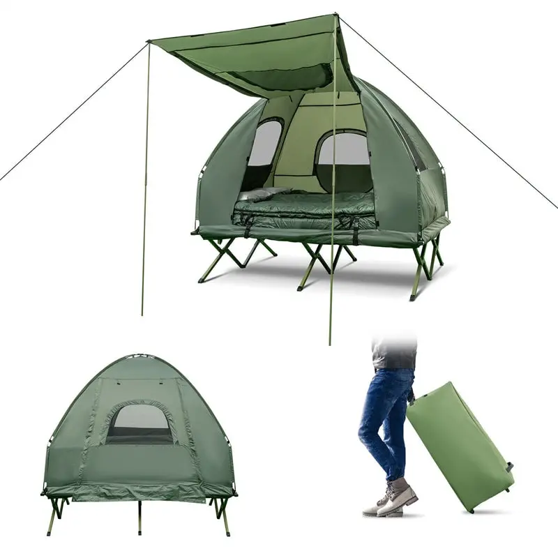 5-in-1 Portable Camping Tent System: 2-Person Tent, Air Mattress, Sleeping Bag & Sunshade