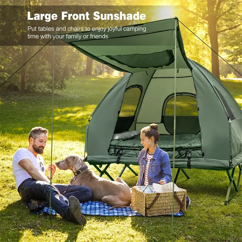 5-in-1 Portable Camping Tent System: 2-Person Tent, Air Mattress, Sleeping Bag & Sunshade