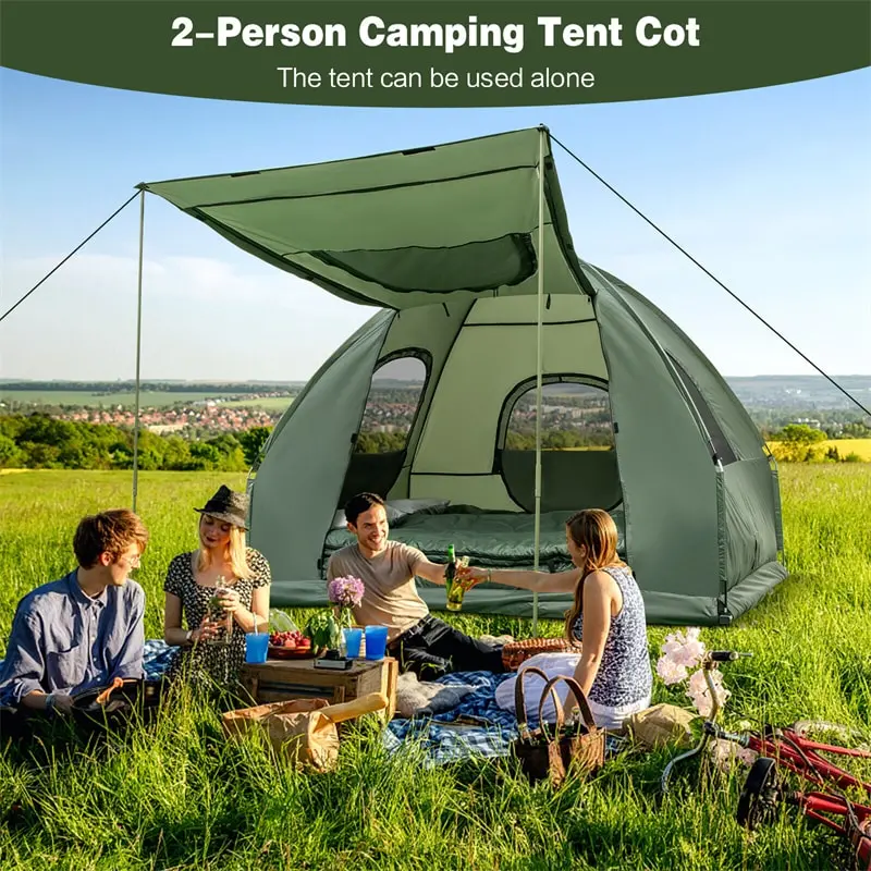 5-in-1 Portable Camping Tent System: 2-Person Tent, Air Mattress, Sleeping Bag & Sunshade