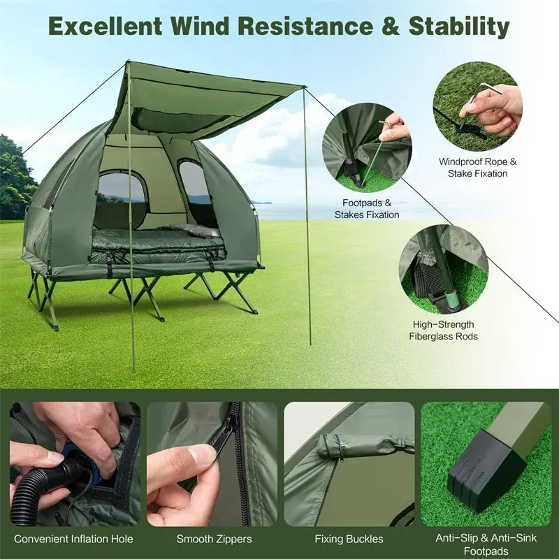 5-in-1 Portable Camping Tent System: 2-Person Tent, Air Mattress, Sleeping Bag & Sunshade
