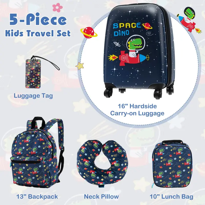 5-Piece Kids’ Travel Set: Carry-On, Backpack, Lunch Bag, Neck Pillow, and Accessories 2