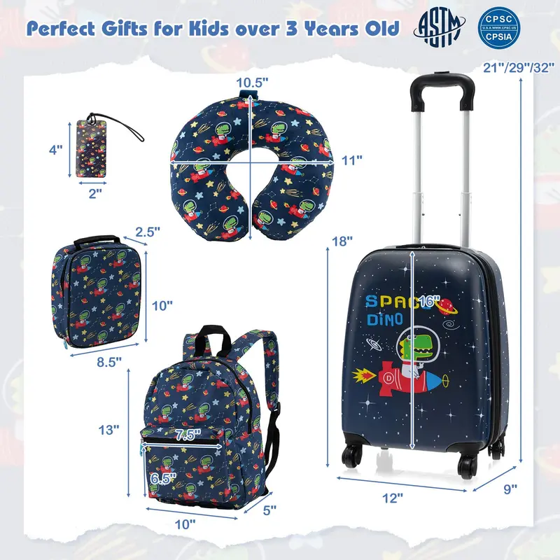 5-Piece Kids’ Travel Set: Carry-On, Backpack, Lunch Bag, Neck Pillow, and Accessories