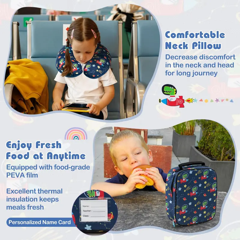 5-Piece Kids’ Travel Set: Carry-On, Backpack, Lunch Bag, Neck Pillow, and Accessories