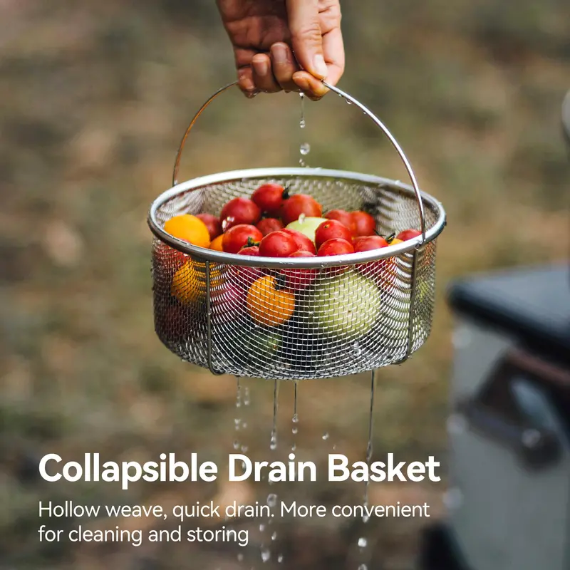 5-Piece Stainless Steel Camping Cookware – Frying Pan, Pots & Storage Bag for 3–5 People