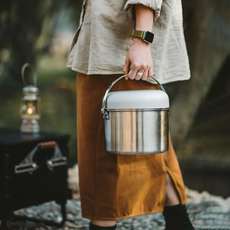 5-Piece Stainless Steel Camping Cookware – Frying Pan, Pots & Storage Bag for 3–5 People