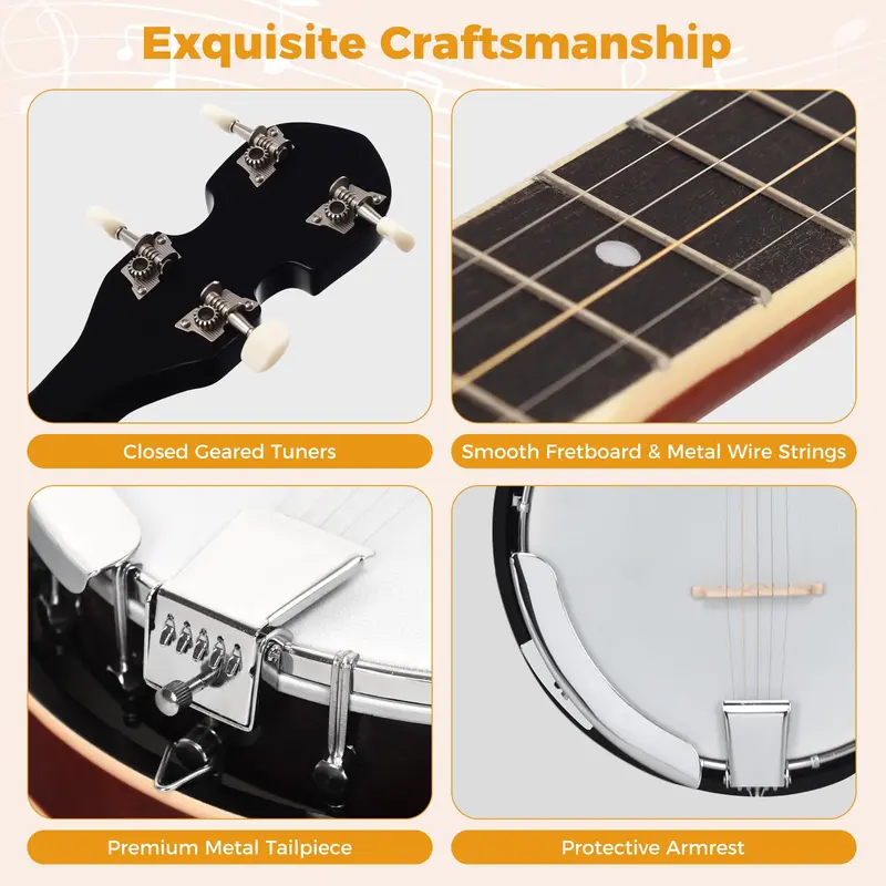 5-String Open-Back Banjo – Professional-Grade Remo Synthetic Drumhead