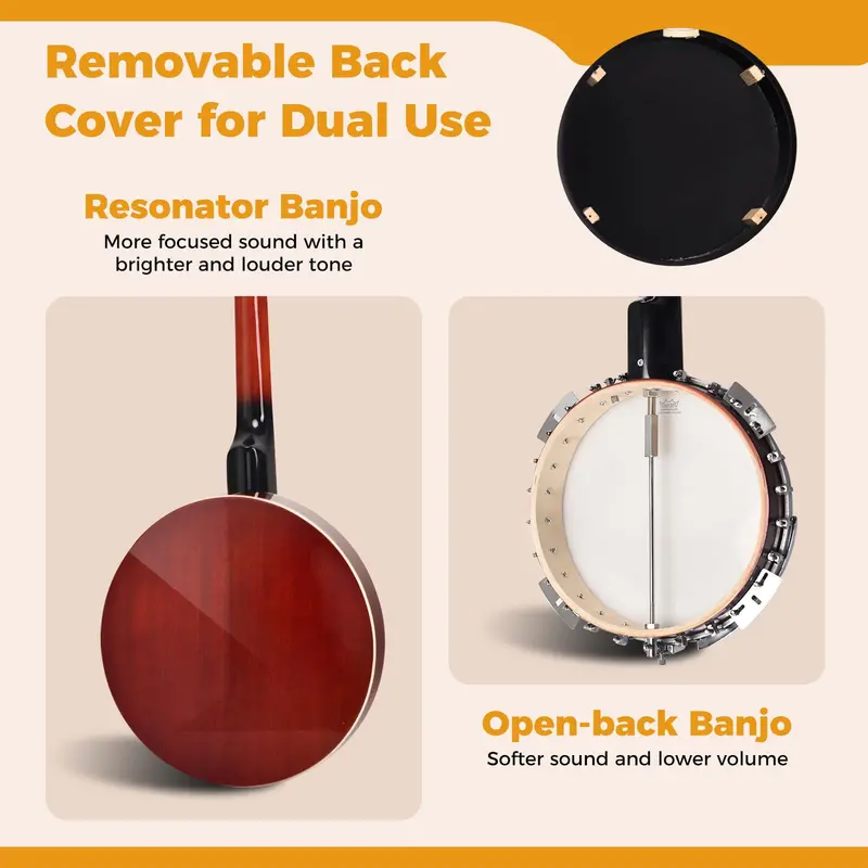 5-String Open-Back Banjo – Professional-Grade Remo Synthetic Drumhead