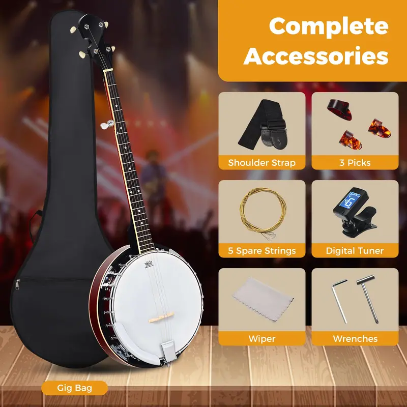 5-String Open-Back Banjo – Professional-Grade Remo Synthetic Drumhead
